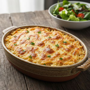 Arroz de Forno Fácil com Frango Desfiado e Requeijão: Jantar Rápido e Saboroso