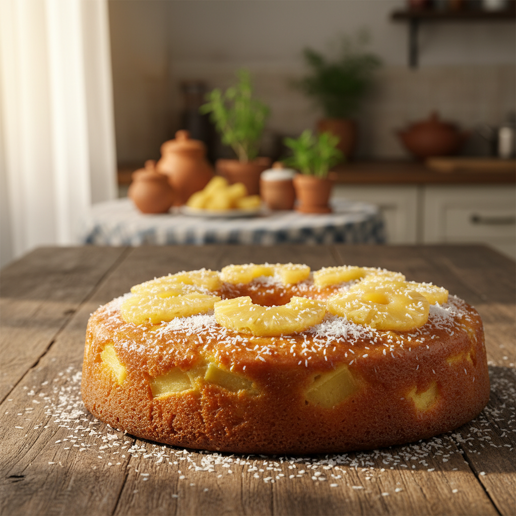 Bolo de Abacaxi com Coco Molhadinho para o Café da Tarde