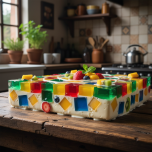 Mosaico de Gelatina Cremoso com Leite Condensado e Frutas