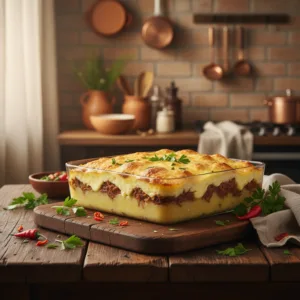 Escondidinho de Carne Seca com Purê de Mandioca Cremoso