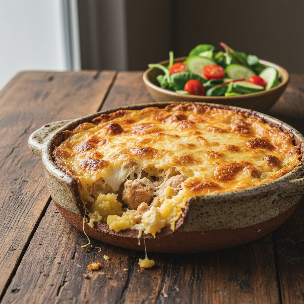 Escondidinho de Frango com Requeijão e Mandioca Gratinado: Sabor Caseiro