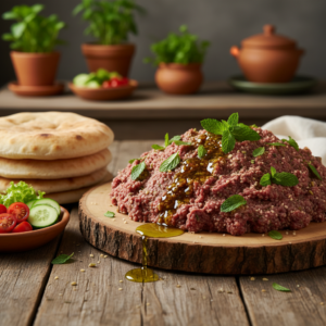 Kibe Cru Tradicional Sírio: Hortelã Fresca e Azeite Extra Virgem