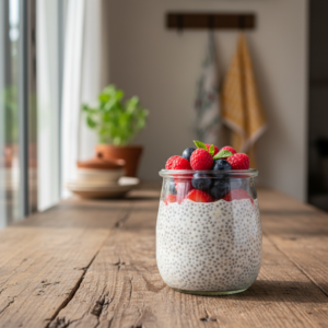 Pudim de Chia Low Carb Cremoso da Vovó Fit com Frutas Vermelhas